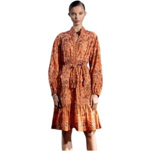 LOLA AUSTRALIA Women's Medium Moroccan Spice Apricot Long Sleeve Button Up Dress